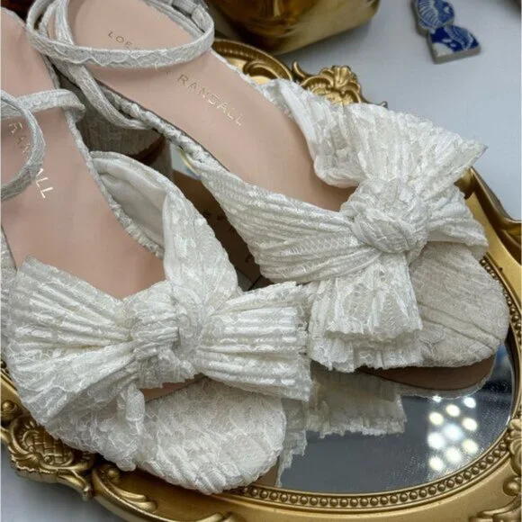 🆕 LOEFFLER RANDALL 🧿 NWOT Dahlia White Lace Bow Mid Heel, Sz 6 - Picture 10 of 15